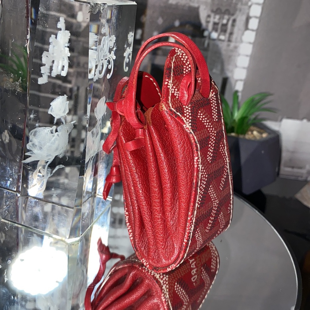 Authentic GOYARD Herringbone Leather Mini Drawstring Pouch Bag Bordeaux - Picture 4 of 17